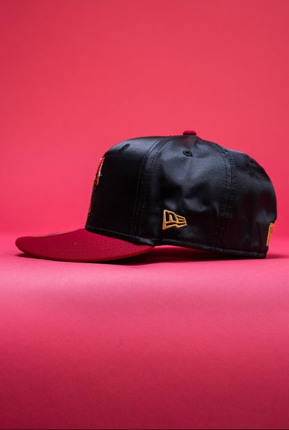 NEW ERA EXCLUSIVE 59FIFTY SATIN/BURGUNDY MEXICO "EL GALLO" W/ MEXICO FLAG SIDE PATCH