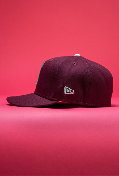 NEW ERA EXCLUSIVE 59FIFTY BURGUNDY 2025 WBC MEXICO W/ EL GALLO SIDE PATCH