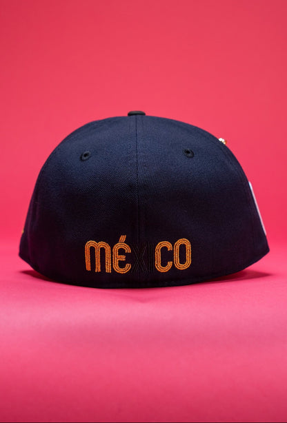 NEW ERA EXCLUSIVE 59FIFTY NAVY/BLACK MEXICO "EL GALLO" W/ MEXICO FLAG SIDE PATCH