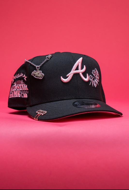 NEW ERA EXCLUSIVE 9FIFTY BLACK ATLANTA BRAVES SNAPBACK W/ ROSE + 2000 ALL STAR GAME SIDE PATCH