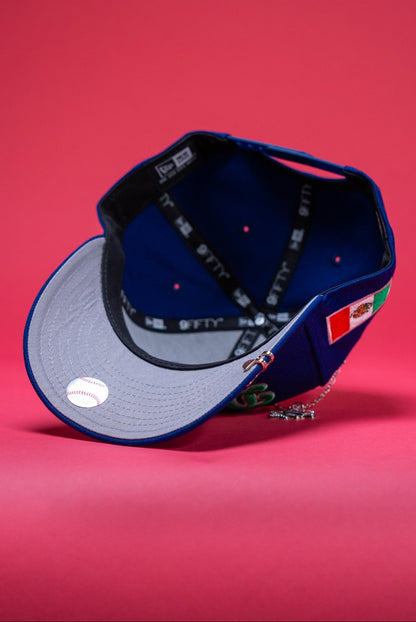 NEW ERA EXCLUSIVE 9FIFTY BLUE LOS ANGELES DODGERS SCRIPT SNAPBACK W/ MEXICAN FLAG LOGO + MEXICO FLAG SIDE PATCH