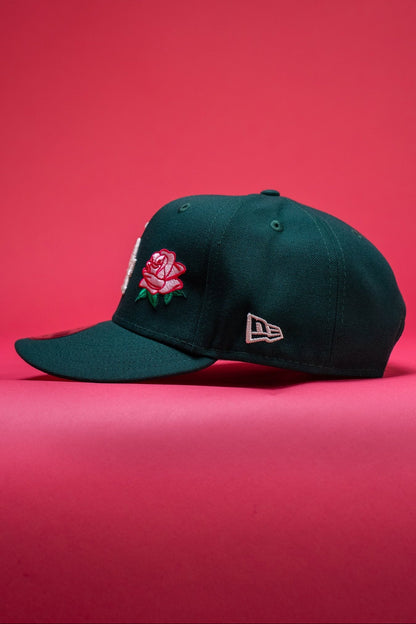 NEW ERA EXCLUSIVE 9FIFTY FOREST GREEN LOS ANGELES DODGERS SNAPBACK W/ ROSE + WORLD SERIES CHAMPIONS SIDE PATCH