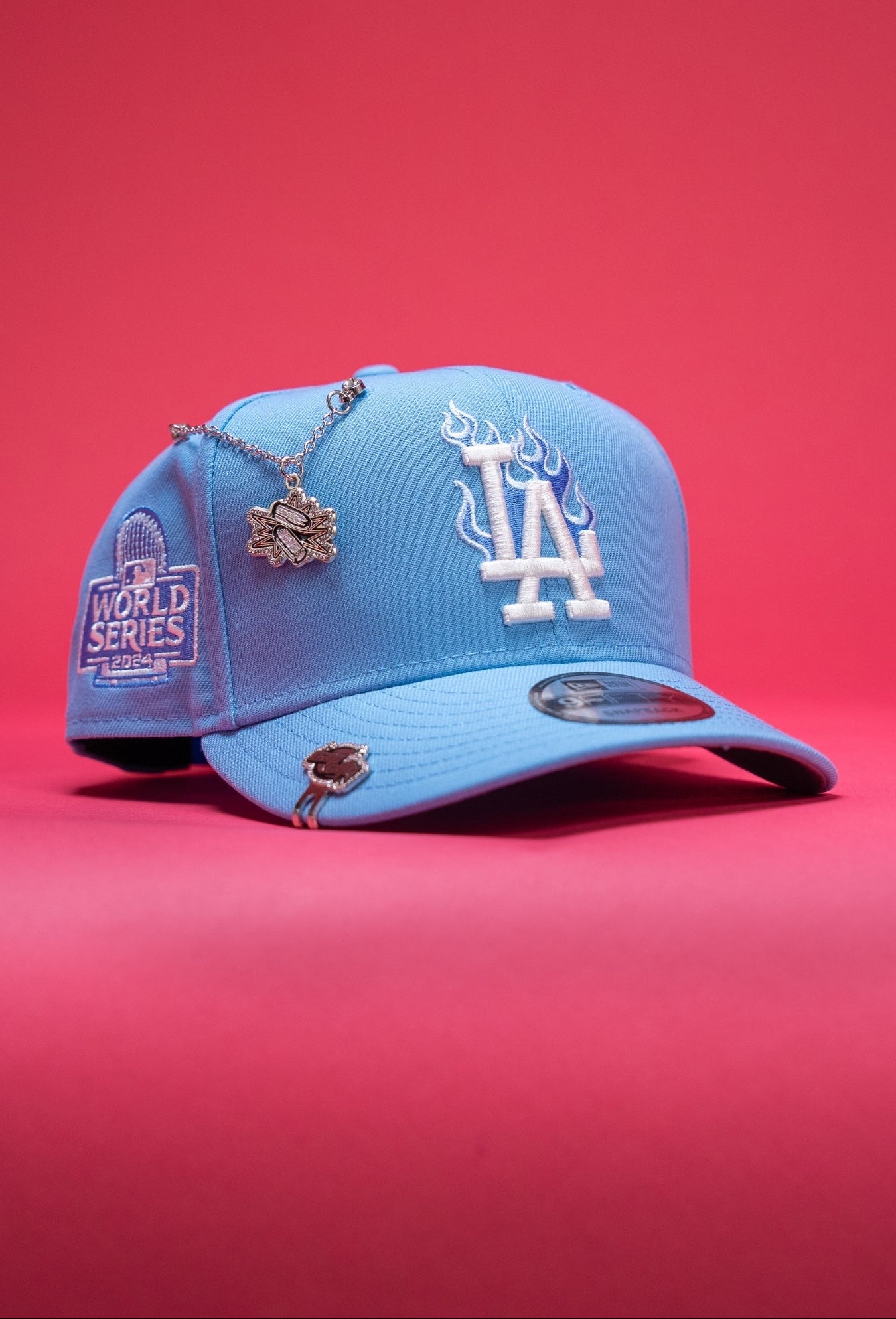 NEW ERA EXCLUSIVE 9FIFTY ICY BLUE LOS ANGELES DODGERS SNAPBACK W/ 2024 WORLD SERIES SIDE PATCH