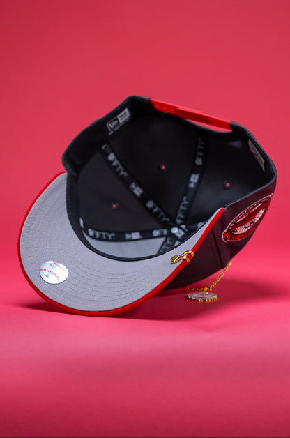 NEW ERA EXCLUSIVE 9FIFTY GREY/RED LOS ANGELES DODGERS SNAPBACK W/ ROSE + 50TH ANNIVERSARY SIDE PATCH