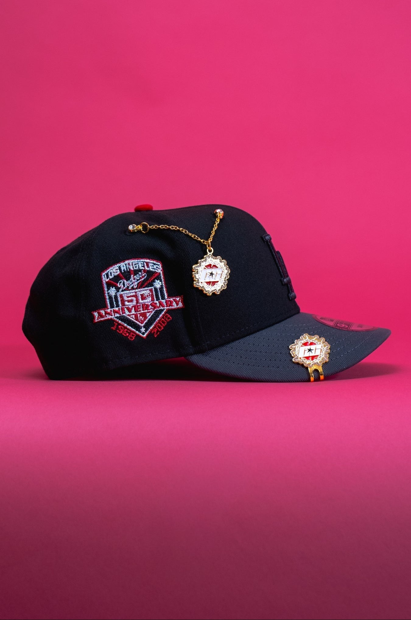 NEW ERA EXCLUSIVE 9FIFTY BLACKED OUT LOS ANGELES DODGERS SNAPBACK W/ PALM TREES + 50TH ANNIVERSARY SIDE PATCH