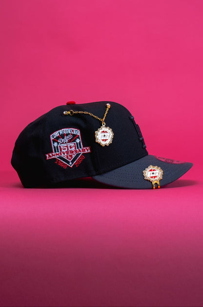 NEW ERA EXCLUSIVE 9FIFTY BLACKED OUT LOS ANGELES DODGERS SNAPBACK W/ PALM TREES + 50TH ANNIVERSARY SIDE PATCH