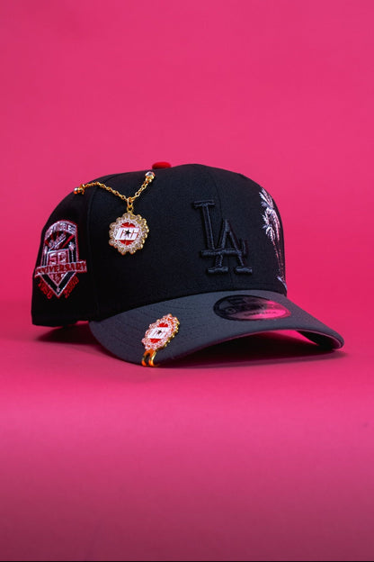 NEW ERA EXCLUSIVE 9FIFTY BLACKED OUT LOS ANGELES DODGERS SNAPBACK W/ PALM TREES + 50TH ANNIVERSARY SIDE PATCH