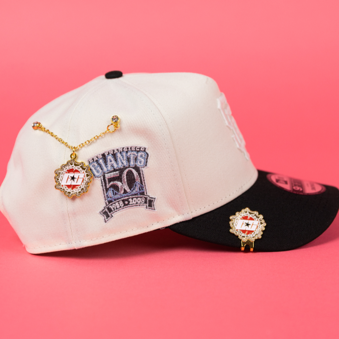 NEW ERA 9FIFTY A-FRAME CHROME/ BLACK SAN FRANCISCO GIANTS SNAPBACK W/ 50TH ANNIVERSARY SIDE PATCH
