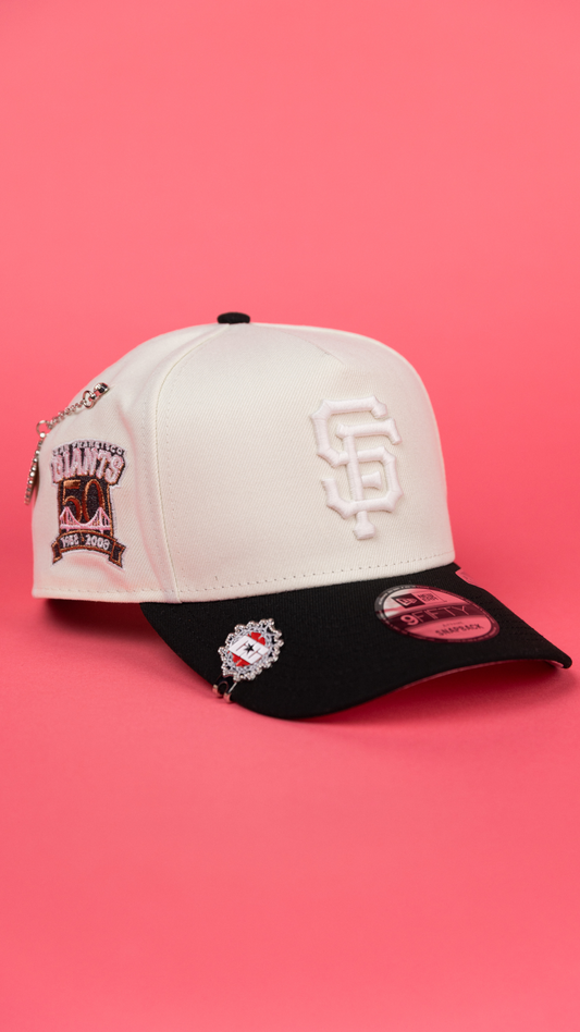 NEW ERA 9FIFTY A-FRAME CHROME/ BLACK SAN FRANCISCO GIANTS SNAPBACK W/ 50TH ANNIVERSARY SIDE PATCH