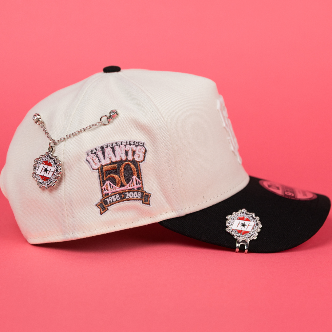 NEW ERA 9FIFTY A-FRAME CHROME/ BLACK SAN FRANCISCO GIANTS SNAPBACK W/ 50TH ANNIVERSARY SIDE PATCH
