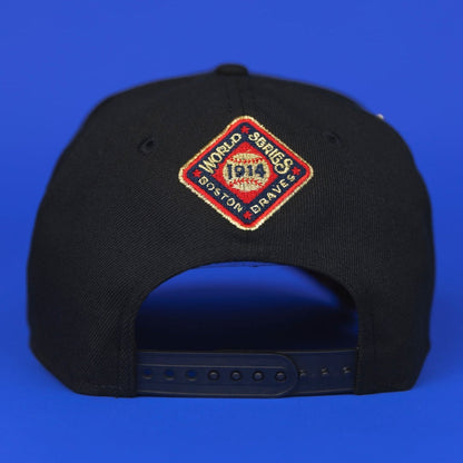 NEW ERA EXCLUSIVE 9FIFTY BLACK ATLANTA BRAVES SNAPBACK W/ WORLD SERIES EMBROIDERY PATCHES