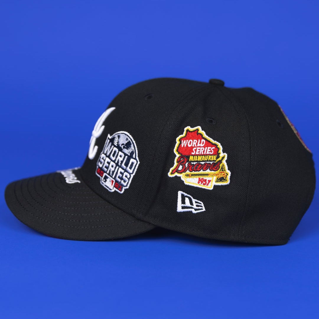 NEW ERA EXCLUSIVE 9FIFTY BLACK ATLANTA BRAVES SNAPBACK W/ WORLD SERIES EMBROIDERY PATCHES