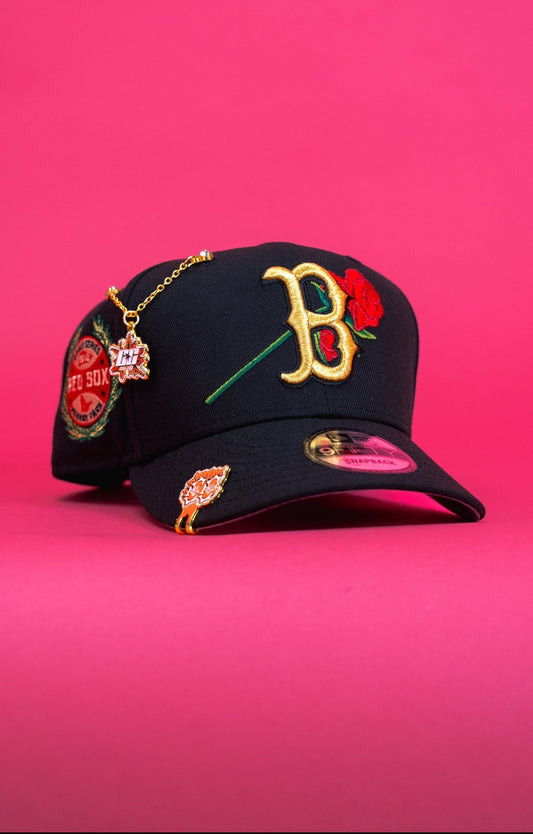 NEW ERA EXCLUSIVE 9FIFTY BLACK BOSTON RED SOX SNAPBACK W/ ROSE + RED SOX SIDE PATCH