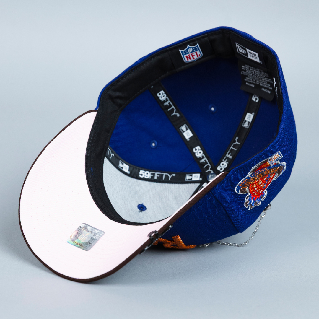 NEW ERA EXCLUSIVE 59FIFTY DARK BLUE/ BROWN LOS ANGELES RAMS SCRIPT W/ SIDE PATCH