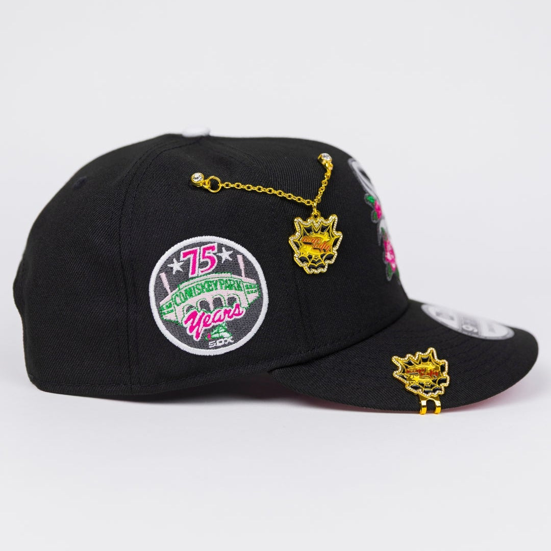 NEW ERA EXCLUSIVE 9FIFTY BLACK CHICAGO WHITE SOX SNAPBACK W/ ROSES + 75TH ANNIVERSARY SIDE PATCH