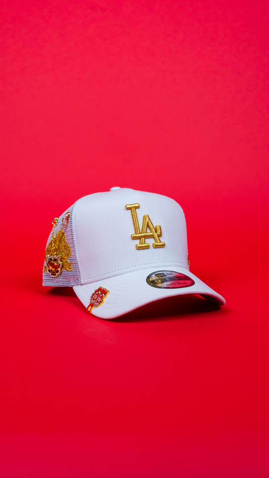 NEW ERA 9FIFTY A-FRAME WHITE LOS ANGELES DODGERS MESHBACK W/ 2024 WORLD SERIES CHAMPIONS SIDE PATCH