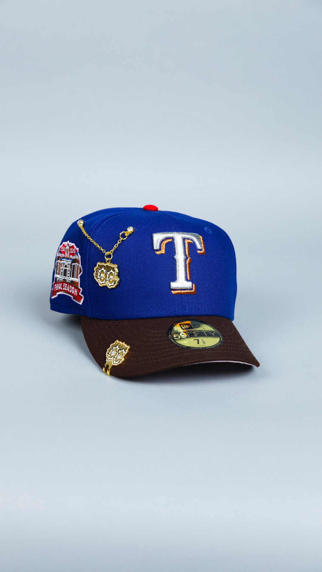 NEW ERA EXCLUSIVE 59FIFTY DARK BLUE/ BROWN TEXAS RANGERS W/ FINAL SEASON SIDE PATCH