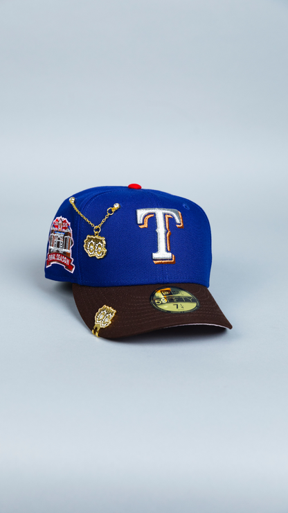 NEW ERA EXCLUSIVE 59FIFTY DARK BLUE/ BROWN TEXAS RANGERS W/ FINAL SEASON SIDE PATCH