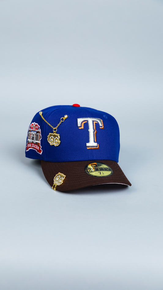 NEW ERA EXCLUSIVE 59FIFTY DARK BLUE/ BROWN TEXAS RANGERS W/ FINAL SEASON SIDE PATCH