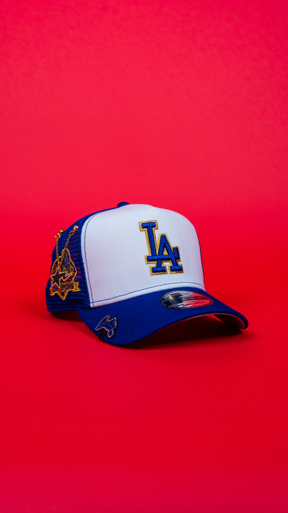 NEW ERA 9FIFTY A-FRAME WHITE/ BLUE LOS ANGELES DODGERS MESHBACK W/ 2024 WORLD SERIES CHAMPIONS SIDE PATCH
