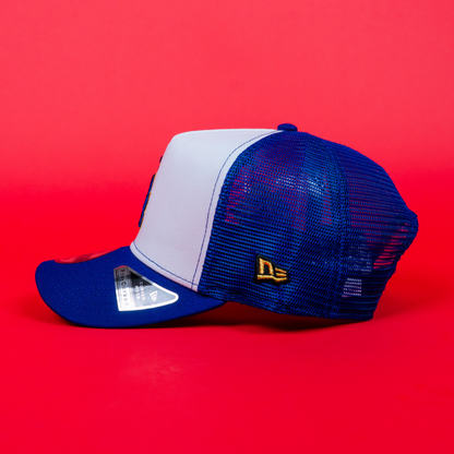 NEW ERA 9FIFTY A-FRAME WHITE/ BLUE LOS ANGELES DODGERS MESHBACK W/ 2024 WORLD SERIES CHAMPIONS SIDE PATCH