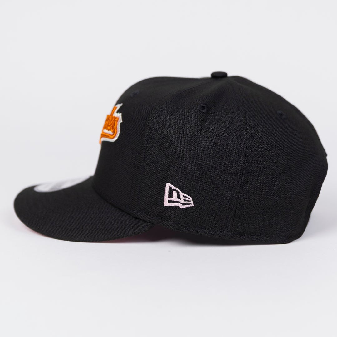 NEW ERA EXCLUSIVE 9FIFTY BLACK LOS ANGELES DODGERS SCRIPT SNAPBACK W/ DODGER STADIUM SIDE PATCH