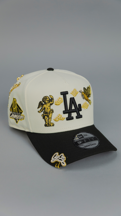 NEW ERA EXCLUSIVE 9FIFTY A-FRAME CHROME/ BLACK LOS ANGELES DODGERS "HEAVENLY CITY" W/ WORLD SERIES CHAMPIONS SIDE PATCH *FREE BLIP INCLUDED