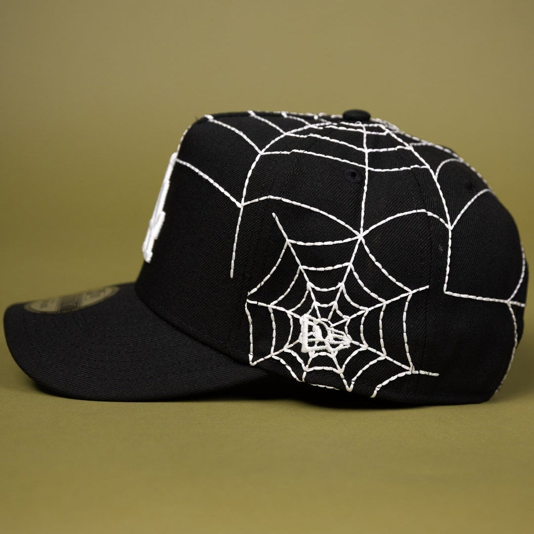 NEW ERA EXCLUSIVE 9FIFTY A-FRAME BLACK LOS ANGELES DODGERS SNAPBACK W/ SPIDER WEB + 40TH ANNIVERSARY SIDE PATCH