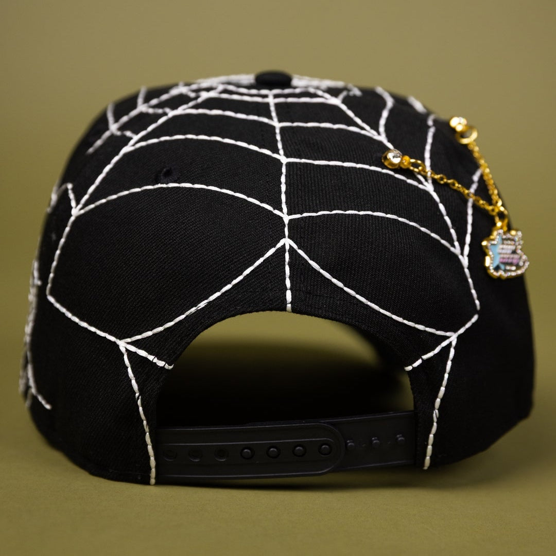 NEW ERA EXCLUSIVE 9FIFTY A-FRAME BLACK LOS ANGELES DODGERS SNAPBACK W/ SPIDER WEB + 40TH ANNIVERSARY SIDE PATCH