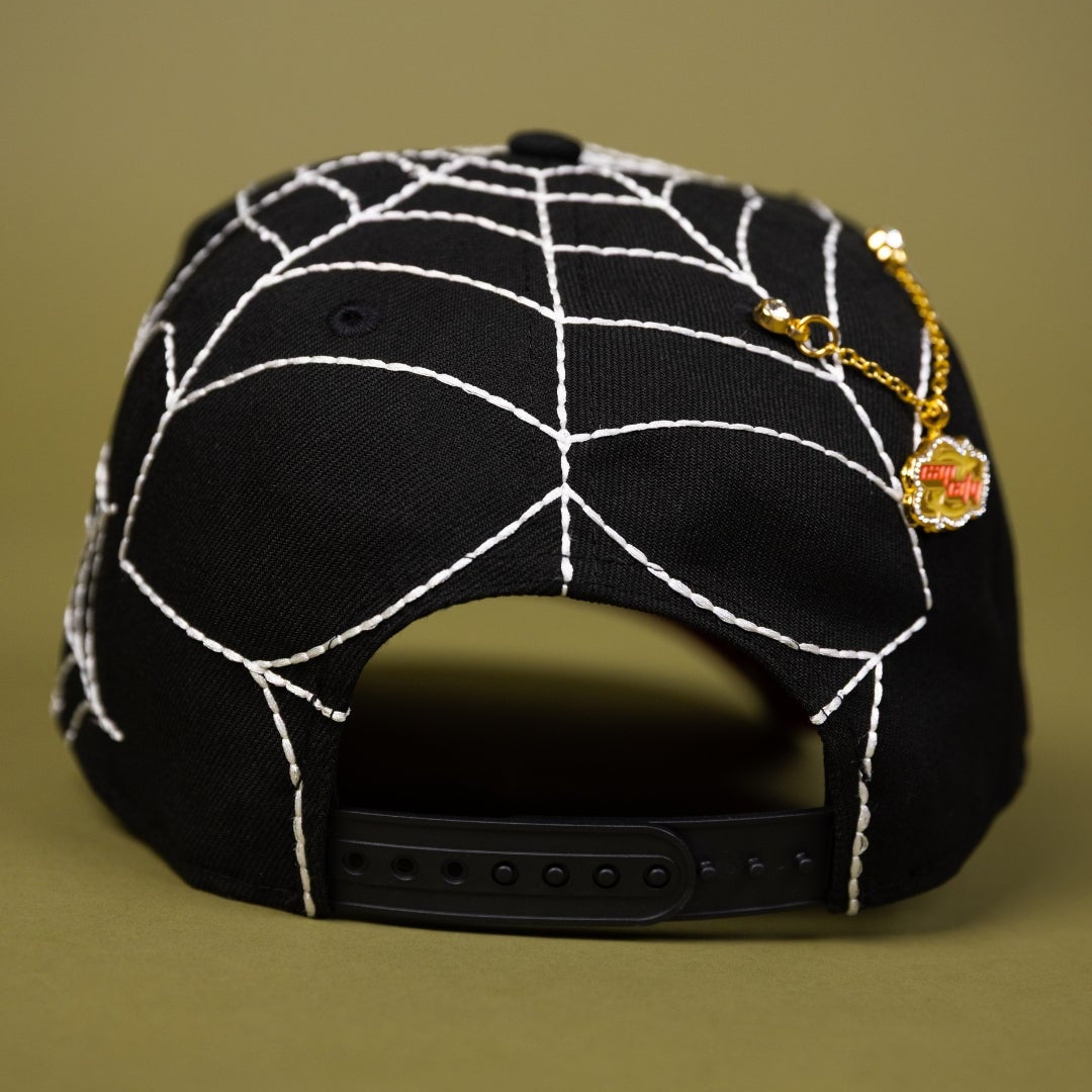 NEW ERA EXCLUSIVE 9FIFTY A-FRAME BLACK LOS ANGELES DODGERS SNAPBACK W/ SPIDER WEB + WORLD SERIES CHAMPIONS SIDE PATCH