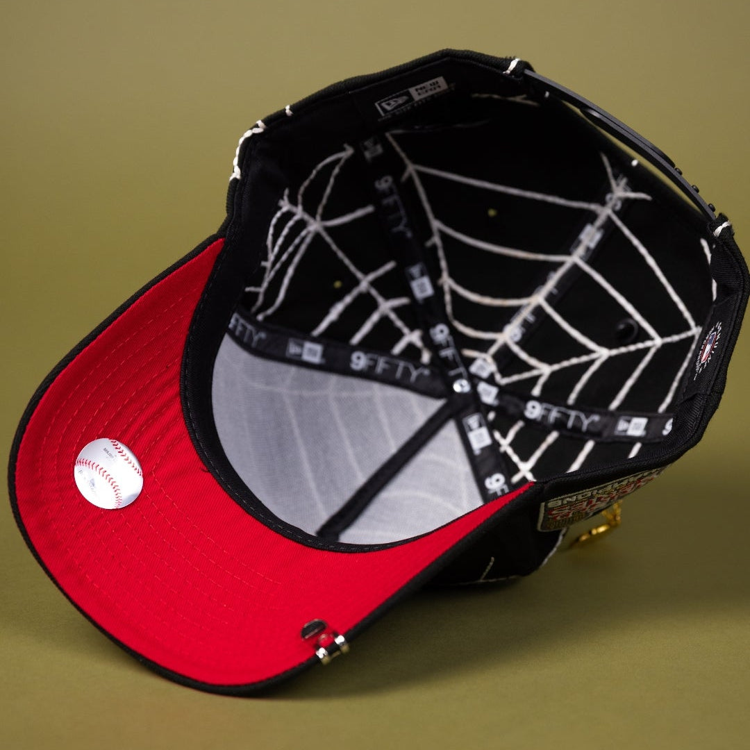 NEW ERA EXCLUSIVE 9FIFTY A-FRAME BLACK LOS ANGELES DODGERS SNAPBACK W/ SPIDER WEB + WORLD SERIES CHAMPIONS SIDE PATCH