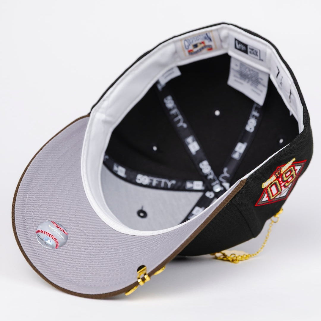 NEW ERA EXCLUSIVE 59FIFTY BLACK/ BROWN LOS ANGELES ANGELS W/ 60TH ANNIVERSARY SIDE PATCH