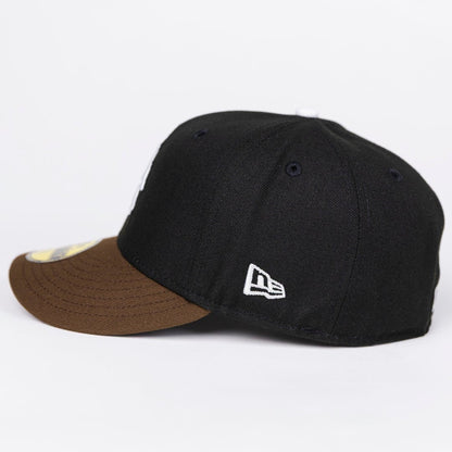 NEW ERA EXCLUSIVE 59FIFTY BLACK/ BROWN LOS ANGELES ANGELS W/ 60TH ANNIVERSARY SIDE PATCH