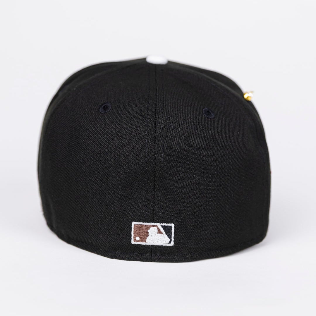 NEW ERA EXCLUSIVE 59FIFTY BLACK/ BROWN LOS ANGELES ANGELS W/ 60TH ANNIVERSARY SIDE PATCH