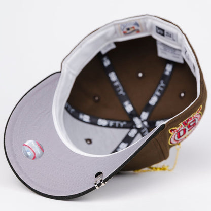 NEW ERA EXCLUSIVE 59FIFTY BROWN/ BLACK LOS ANGELES ANGELS W/ 50TH ANNIVERSARY SIDE PATCH