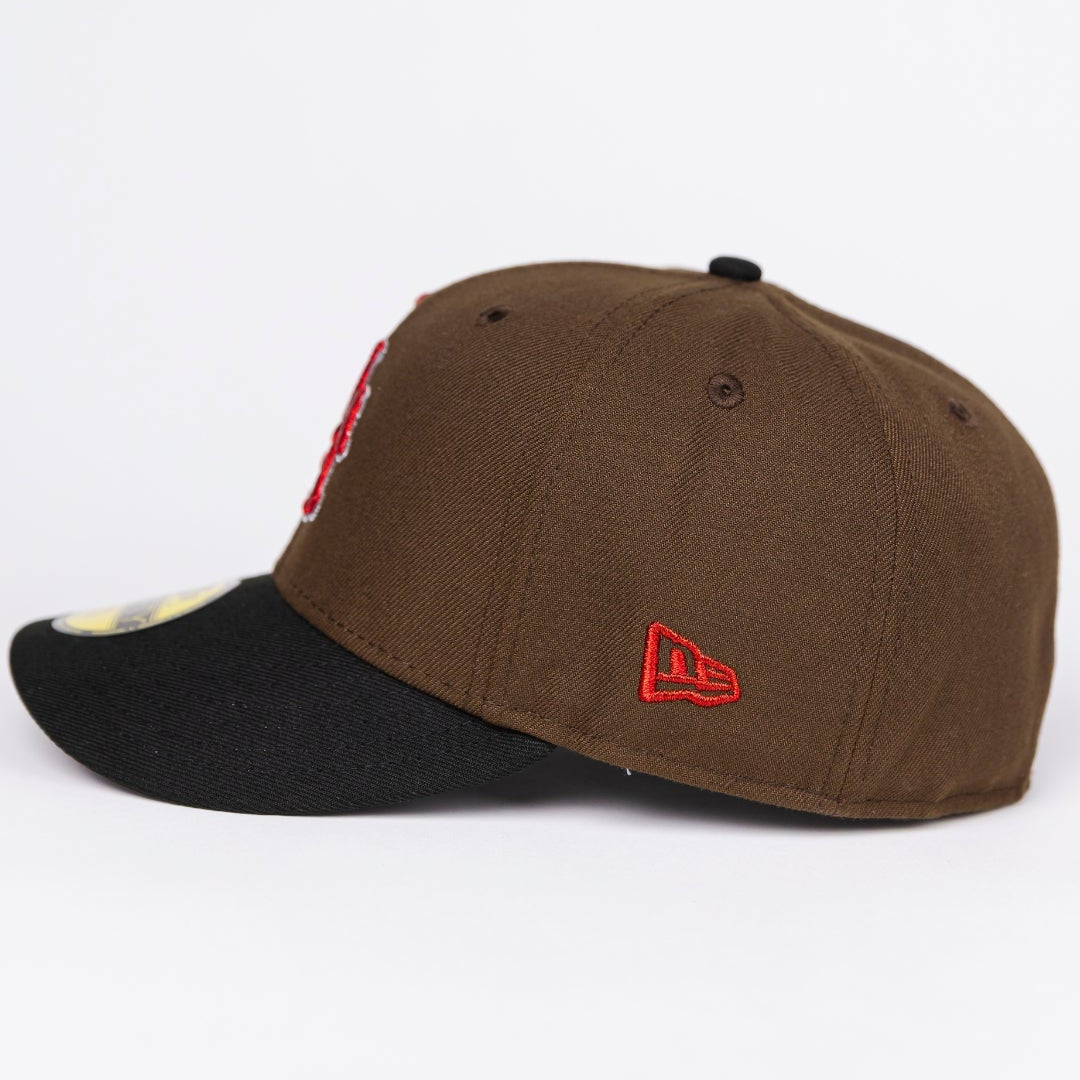 NEW ERA EXCLUSIVE 59FIFTY BROWN/ BLACK LOS ANGELES ANGELS W/ 50TH ANNIVERSARY SIDE PATCH