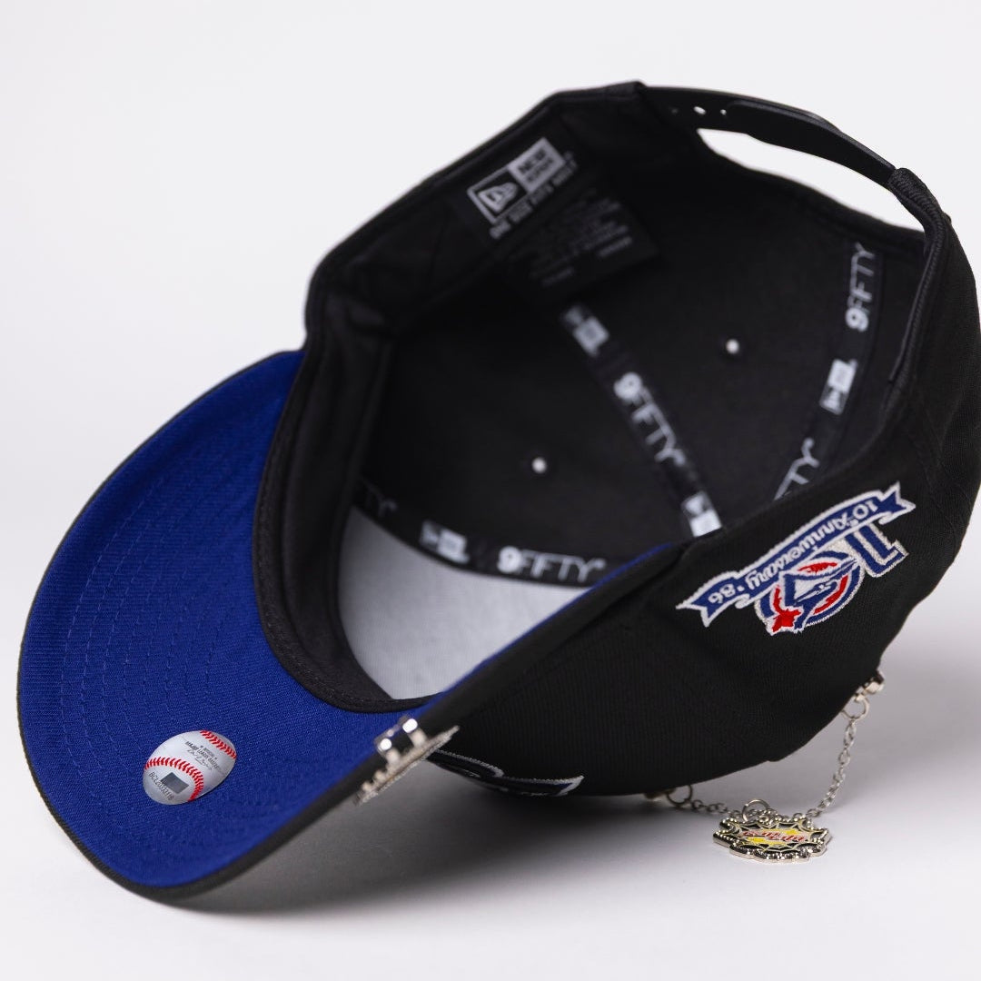 NEW ERA EXCLUSIVE 9FIFTY BLACK TORONTO BLUE JAYS SNAPBACK W/ 10TH ANNIVERSARY SIDE PATCH