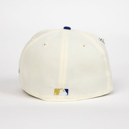 NEW ERA EXCLUSIVE 59FIFTY CHROME/ BLUE LOS ANGELES DODGERS "CITY OF ANGELS" W/ 50TH ANNIVERSARY SIDE PATCH