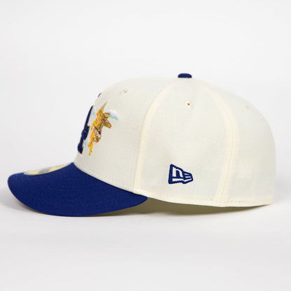 NEW ERA EXCLUSIVE 59FIFTY CHROME/ BLUE LOS ANGELES DODGERS "CITY OF ANGELS" W/ 50TH ANNIVERSARY SIDE PATCH