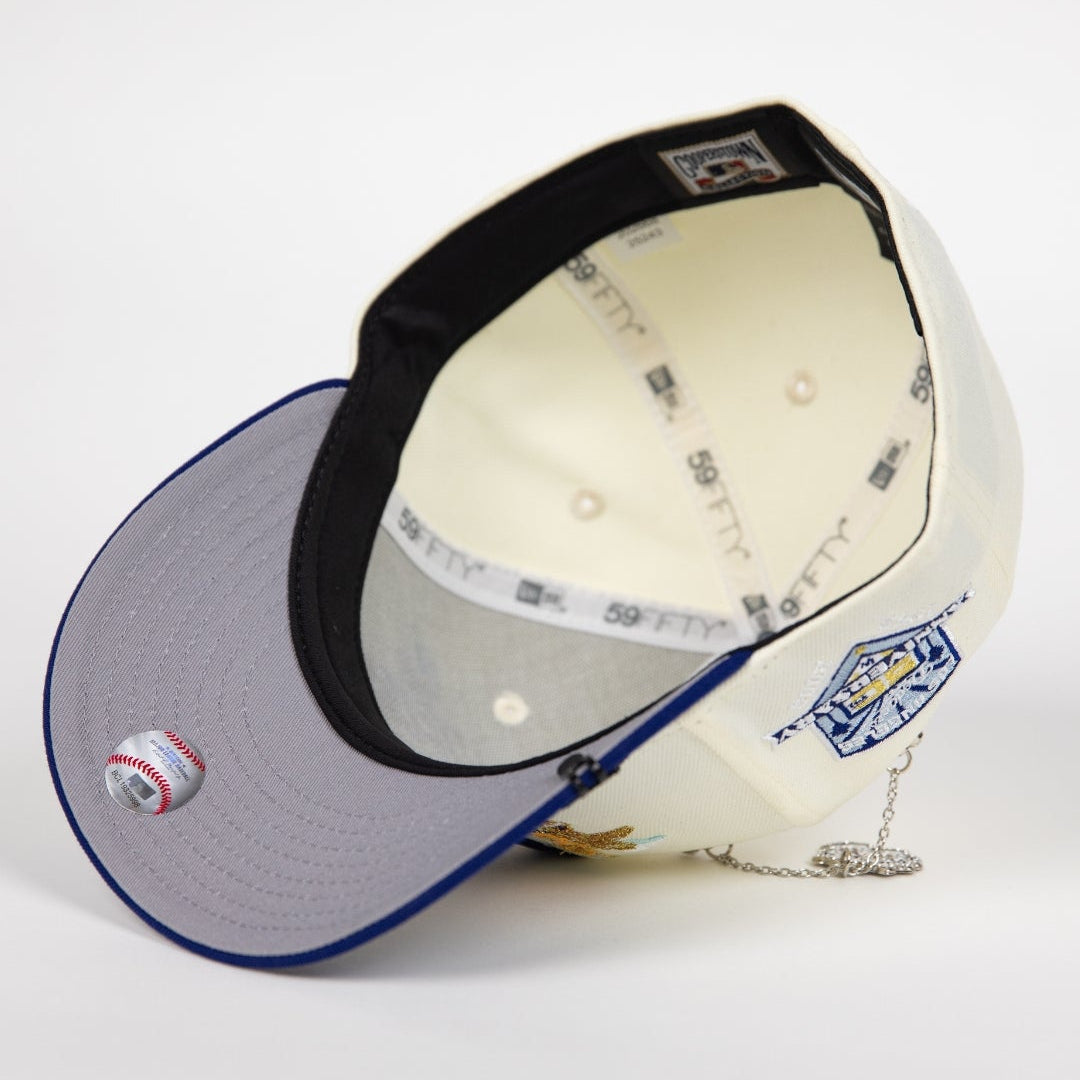 NEW ERA EXCLUSIVE 59FIFTY CHROME/ BLUE LOS ANGELES DODGERS "CITY OF ANGELS" W/ 50TH ANNIVERSARY SIDE PATCH