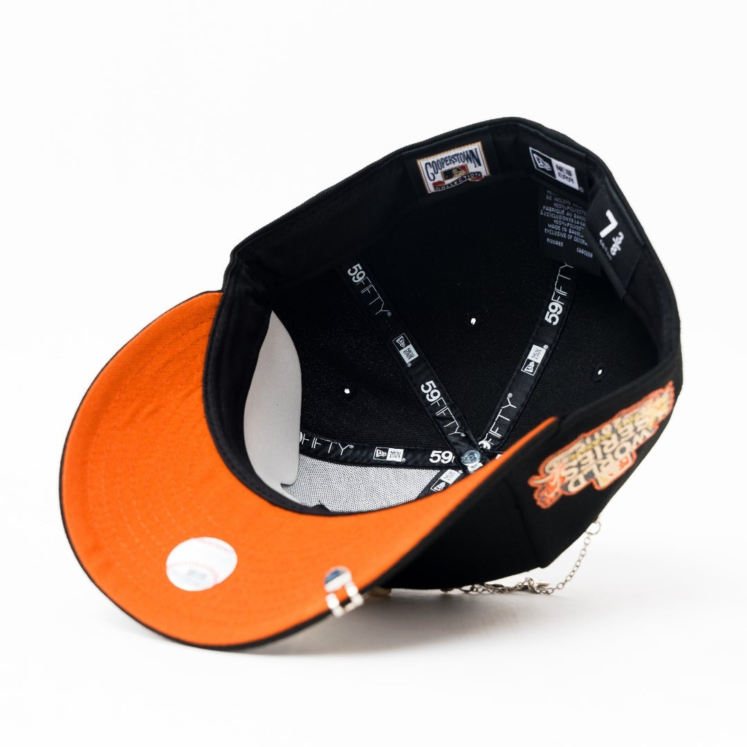 NEW ERA EXCLUSIVE 59FIFTY BLACK TEXAS RANGERS W/ 2011 WORLD SERIES SIDE PATCH
