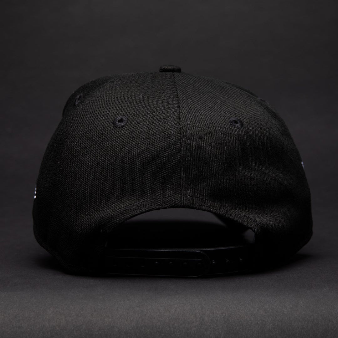 NEW ERA 9FIFTY A-FRAME BLACK LOS ANGELES DODGERS SNAPBACK W/ BLUE ROSE + 75TH WORLD SERIES SIDE PATCH