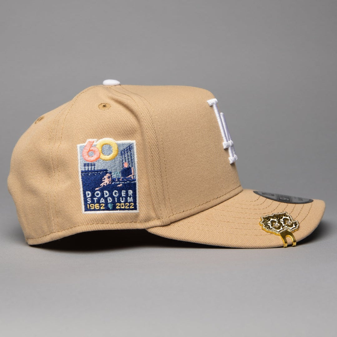 NEW ERA 9FIFTY A-FRAME LIGHT KHAKI LOS ANGELES DODGERS W/ RED ROSE + DODGER STADIUM SIDE PATCH