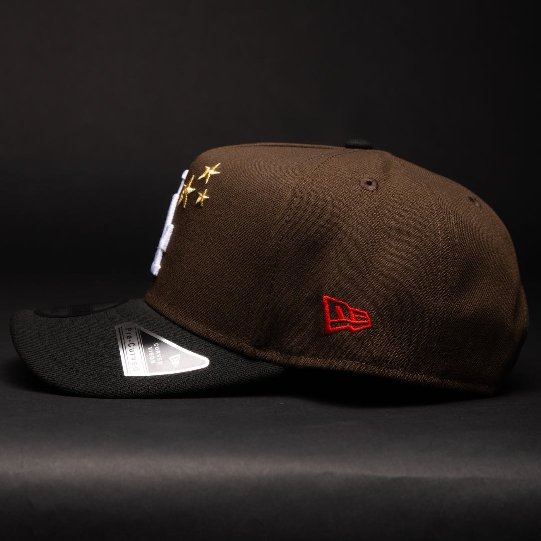 NEW ERA 9FIFTY A-FRAME BROWN/BLACK LOS ANGELES DODGERS SNAPBACK W/ 75TH ANNIVERSARY SIDE PATCH
