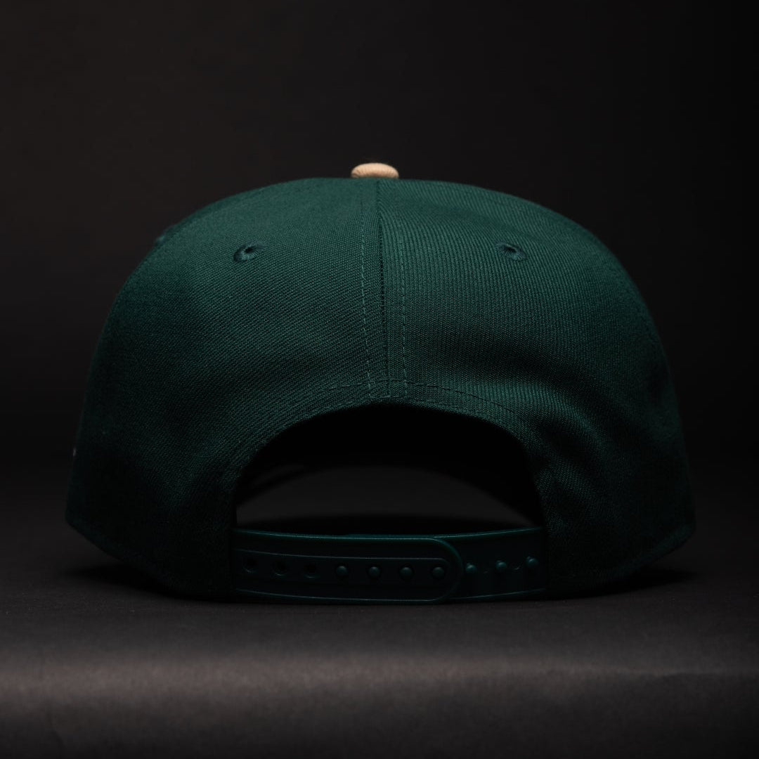 NEW ERA 9FIFTY A-FRAME FOREST GREEN/BEIGE LOS ANGELES DOGERS W/ PINK HEART + DODGER STADIUM SIDE PATCH