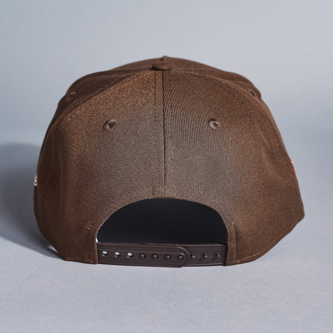 NEW ERA 9FIFTY A-FRAME BROWN TORONTO BLUE JAYS SNAPBACK W/ FLORAL EMBROIDERY + WORLD SERIES SIDE PATCH