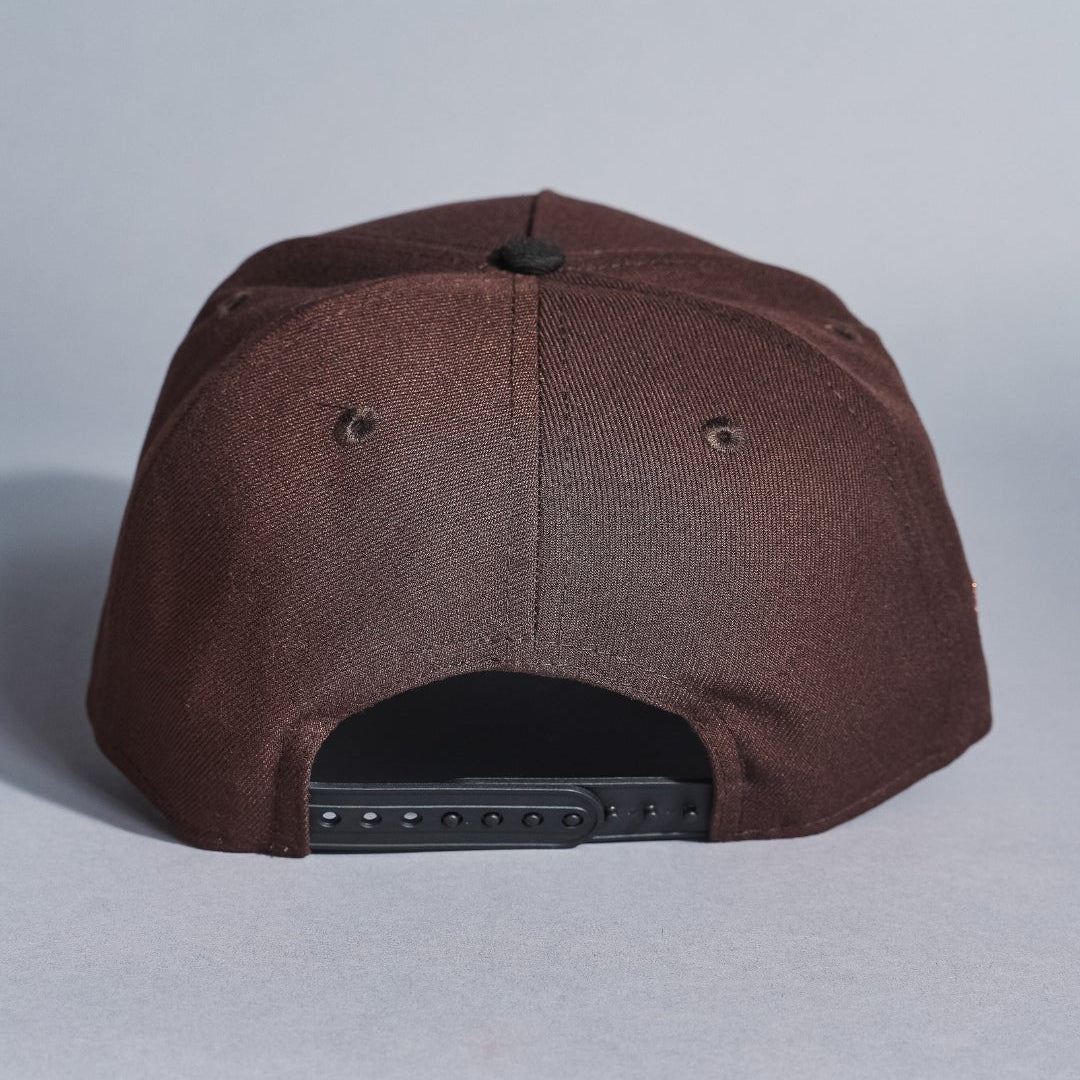 NEW ERA 9FIFTY A-FRAME DARK BROWN/BLACK SAN DIEGO PADRES SNAPBACK W/ 50TH ANNIVERSARY SIDE PATCH