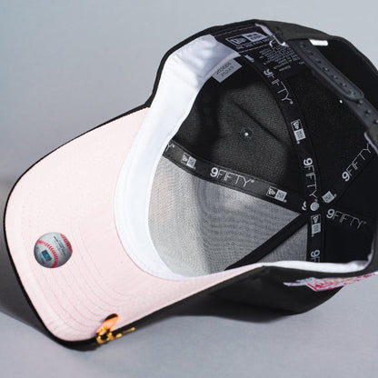 NEW ERA 9FIFTY A-FRAME BLACK LOS ANGELES DODGERS SNAPBACK W/ PINK ROSE + 50TH ANNIVERSARY SIDE PATCH