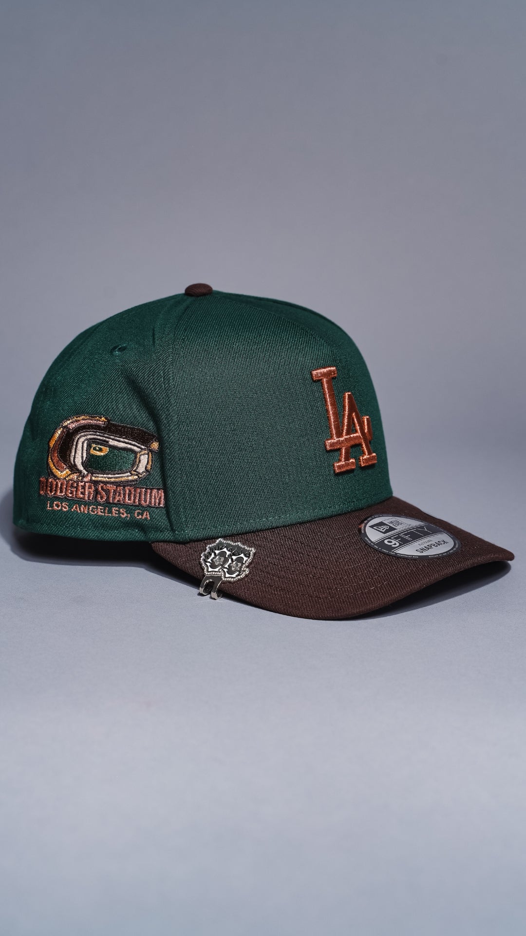 NEW ERA 9FIFTY A-FRAME FOREST GREEN/BROWN LOS ANGELES DODGERS SNAPBACK W/ DODGER STADIUM SIDE PATCH