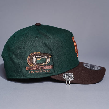 NEW ERA 9FIFTY A-FRAME FOREST GREEN/BROWN LOS ANGELES DODGERS SNAPBACK W/ DODGER STADIUM SIDE PATCH